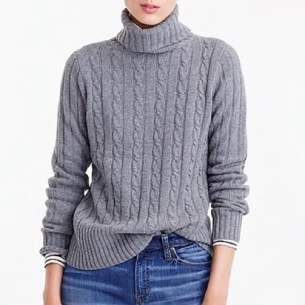 J.Crew Wool Cable Knit Turtleneck Sweater Small Gray Classic Winter Layer
